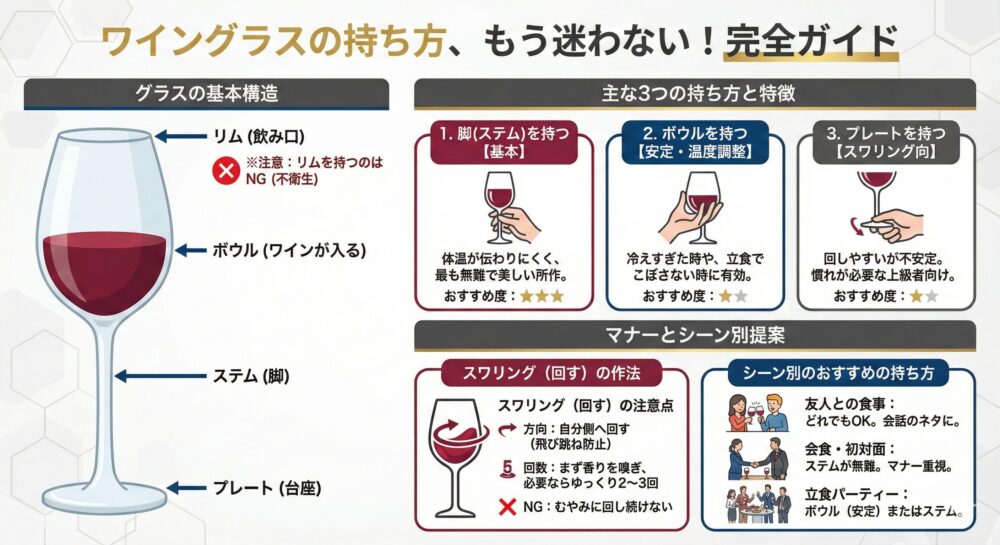 【ワイングラスの正しい持ち方】脚？ボウル？もう迷わない持ち方講座！