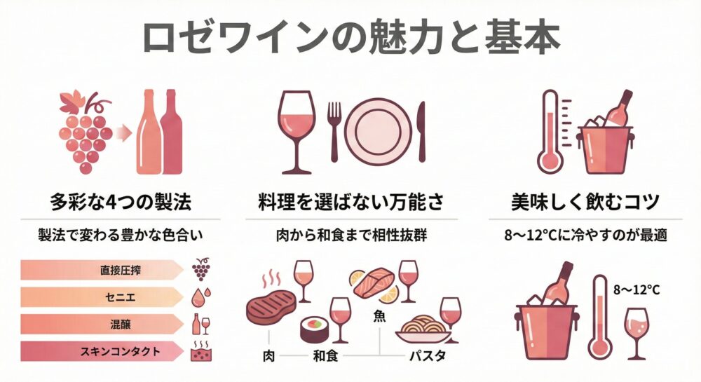 ロゼワインの作り方（製法）や特徴を紹介
