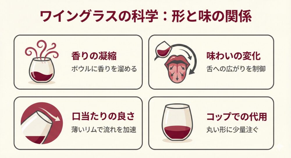 【ワインはコップで飲める？】ワイングラスの形とワインの味の関係！