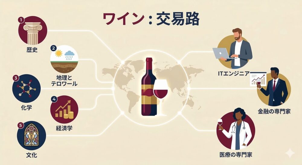 ワインは、あらゆる知識が交わる「交易路」として機能します。