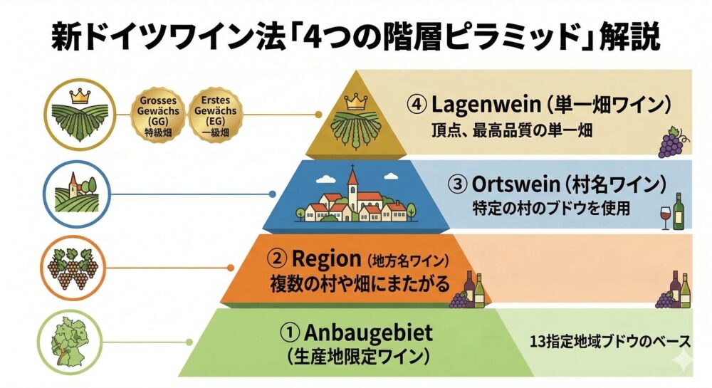 ドイツの新ワイン法では、ブルゴーニュと類似したようなヒエラルキー構造が導入されます。