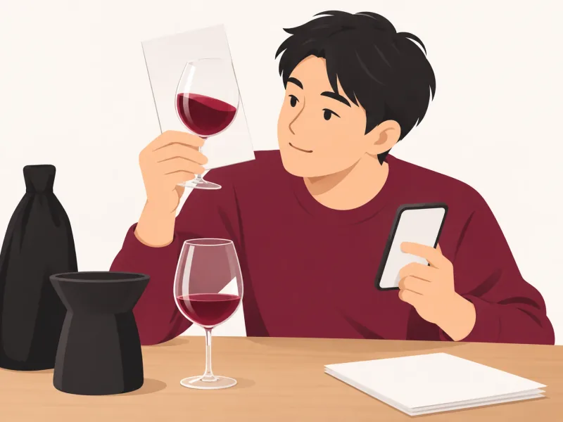 ワインの色を見ながら記録するイラスト